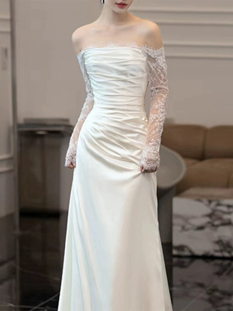 Long Sleeves Lace Wedding Dresses Long Bridal Gown      S7210