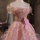 A Line Pink Elegant Evening Gowns Off Shoulder Long Prom Dress     S7209