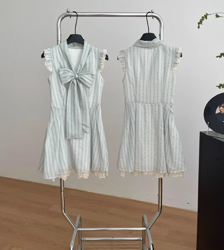 Pure desire sweet girl lace dress light blue flying sleeve design R2100