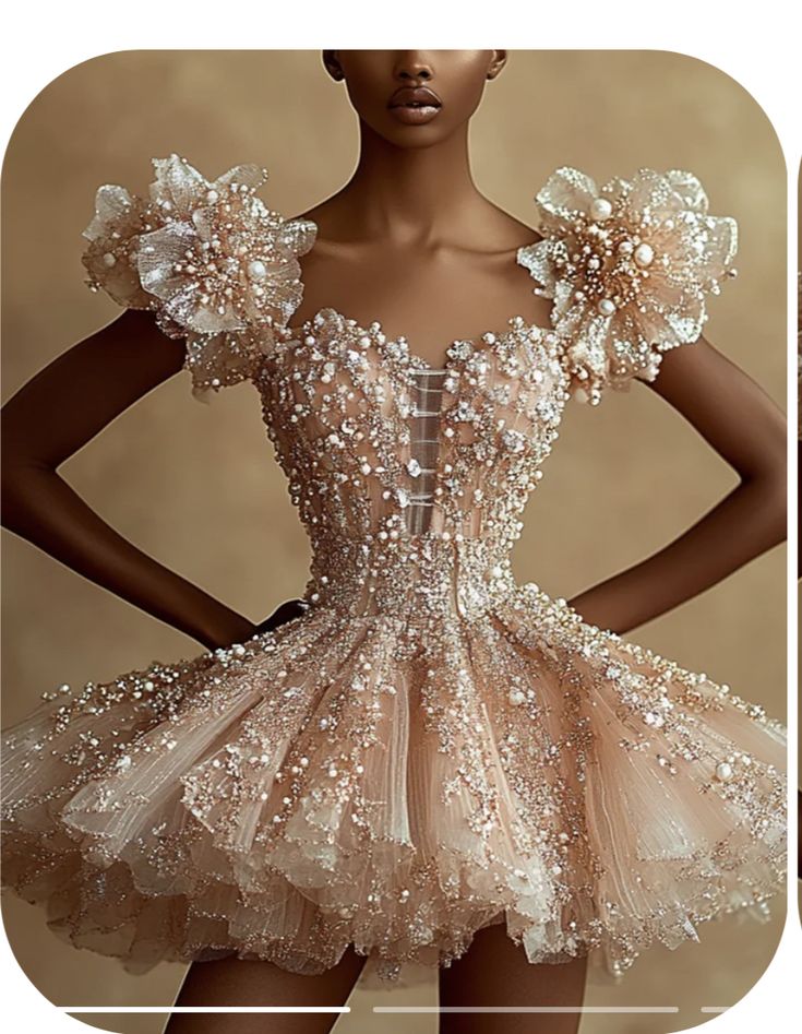 Flesh pink three-dimensional flowers inlaid with pearls and rhinestones, slim and cute tutu skirt homecoming dress R2492