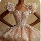 Flesh pink three-dimensional flowers inlaid with pearls and rhinestones, slim and cute tutu skirt homecoming dress R2492