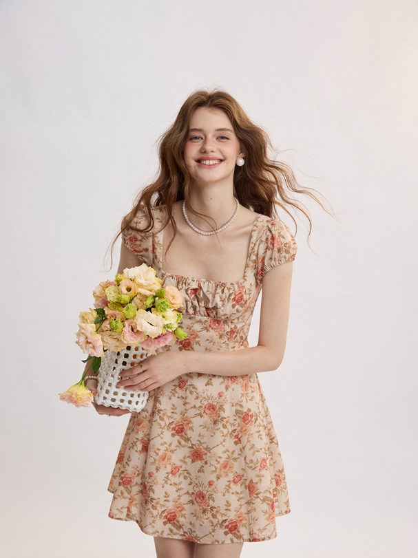 French retro style suspender skirt floral skirt dress high-end short skirt small skirt female summer R3486