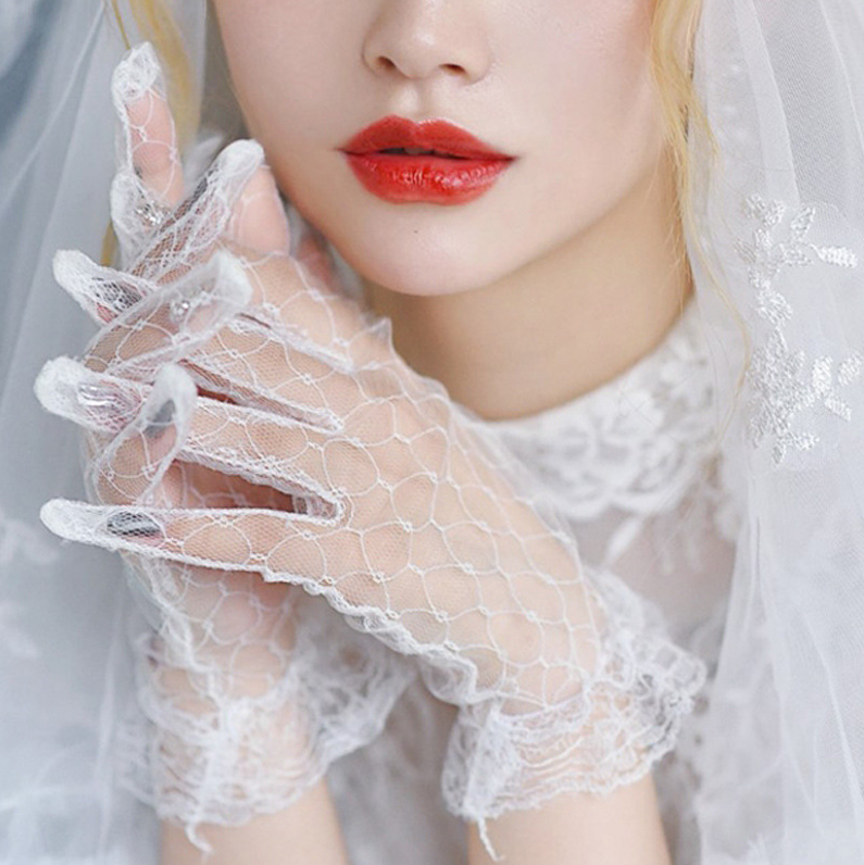 Lace gloves retro mesh French photography photo shoot white wedding bride super fairy gloves     S6248