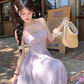 Purple one-shoulder waist suspender dress summer French style slim fit temperament skirt R4863
