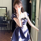 Sweet doll collar short-sleeved dress 2025 waist bow puffy princess skirt R1153