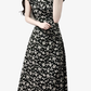 2025 Summer New French Black Floral Ruffled Medium Length Square Neck Dress R0914