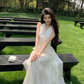 Gentle temperament ruffled V-neck halter dress beautiful waist A-line long skirt R0787