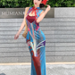 Retro contrast color hollow dress sexy temperament waist slim hip skirt R0658