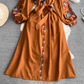Retro ethnic style lantern sleeve embroidery round neck waist A-line cotton and linen elegant dress R0318
