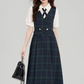 College style summer shirt splicing fake two-piece plaid dress R2395