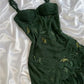 Green forest tie suspenders waist slim irregular skirt long skirt homecoming dress R2787