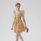 French style sleeveless suspender skirt short skirt floral skirt holiday dress R2771