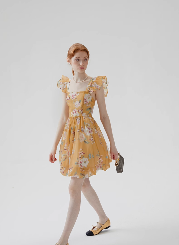 French style sleeveless suspender skirt short skirt floral skirt holiday dress R2771