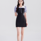 College style black dress women's summer puff sleeve short skirt new high waist splicing skirt R4461