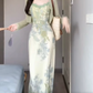 Floral suspender dress beautiful waist dating dress summer R0730