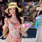 Women's French V-neck floral suspender dress waist and hip long skirt R0611