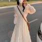 Tea break French style white beach dress waist slimming holiday long dress chiffon dress R1696