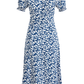 2025 Summer New French Square Neck Blue Temperament Floral Holiday Platycodon Dress R0940