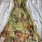 Green suspenders, retro pattern, slim waist, irregular hem long skirt homecoming dress R2726