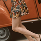 Dress new holiday French style niche printed flowers sleeveless round neck short skirt R2922