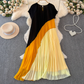 New 2025 large size short-sleeved mid-length dress loose and slim contrast color fresh temperament dress R0391
