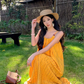 Relaxed yellow tassel sling white dress holiday temperament long dress beautiful beach dress R1621