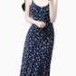 2025 Summer New Blue Floral Retro Backless Waist Long Suspender Dress R0909