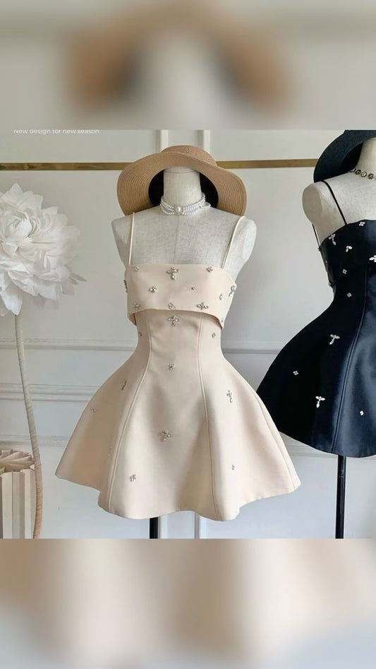 Pink suspenders slim fit skirt homecoming dress R2573