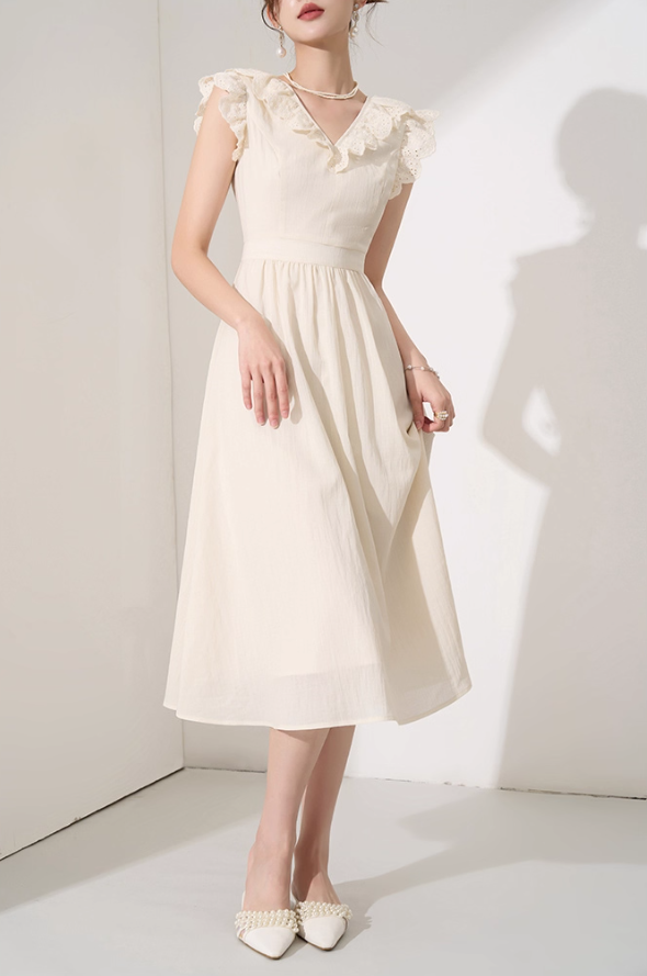 Niche design dress new summer high-end mid-length French temperament waist slimming skirt R4381
