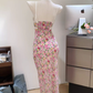 2025 floral suspender dress for women summer waist slimming seaside holiday beach long skirt R0303
