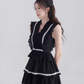 Black V-neck dress women's summer high waist princess skirt new design niche A-line short skirt R4465
