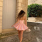 Pink suspender low neck A-line tutu skirt homecoming dress R2476