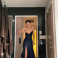 Sparkly Navy Blue Sequins Mermaid V-neck Long Evening Prom Dresses     S5207