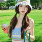 Sweet dopamine rainbow striped knitted dress small sling hip skirt pure desire forest style R1640