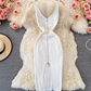 Elastic tight knitted vest skirt new summer style temperament V-neck zipper slit feminine hip dress R0368