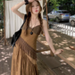 Fairy travel outfit retro ethnic style suspender long skirt v-neck dress R1741