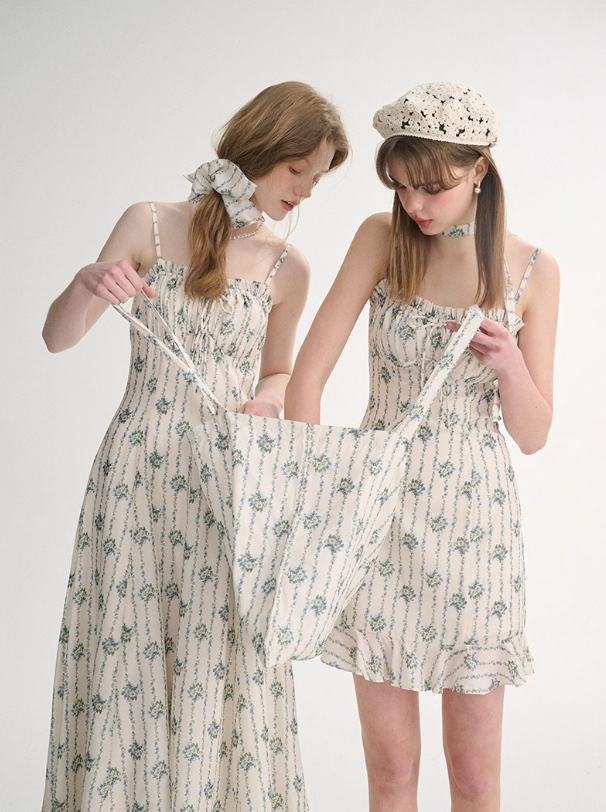French floral suspender dress tea break small fresh sleeveless long dress R2691