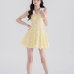 Summer pleated sleeveless dress new yellow lace sweet short skirt niche design waist skirt female R4116