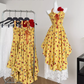 Yellow holiday style irregular backless suspender skirt + skirt R2032