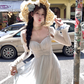 Long V-neck mesh suspender dress summer French loose slim skirt R4910