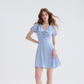 French blue lapel dress petite short skirt puff sleeves short A-line skirt for women R3560