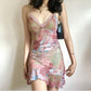 Pink floral suspenders slim waist sexy short skirt homecoming dress R2678