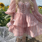 Girlish Ruffled Lace Trim Women's Homecoming Dress Pink Waist Fitted Short Prom Gown Birthday Dress RS3322
