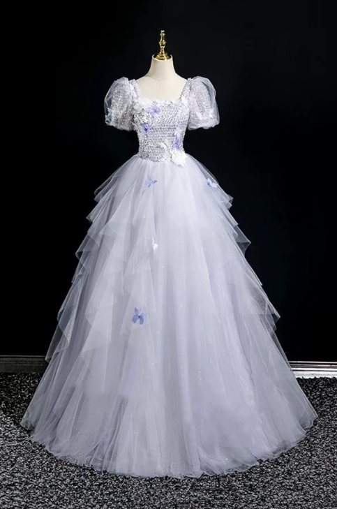 Elegant Lavender Sequin Ball Gown Bateau Applique Corset Maxi Evening Dress Quinceanera Dress RS588