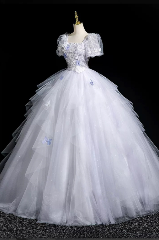 Elegant Lavender Sequin Ball Gown Bateau Applique Corset Maxi Evening Dress Quinceanera Dress RS588