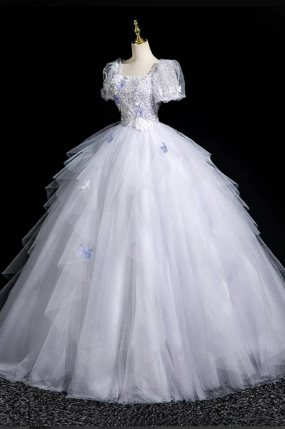 Elegant Lavender Sequin Ball Gown Bateau Applique Corset Maxi Evening Dress Quinceanera Dress RS588