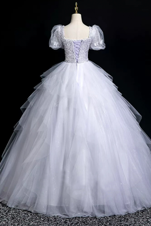 Elegant Lavender Sequin Ball Gown Bateau Applique Corset Maxi Evening Dress Quinceanera Dress RS588