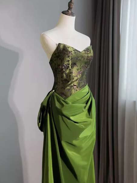 Mermaid Silky Satin Bodycon Prom Gown , Green Women's Maxi Evening Dress Ball Gown RS2426