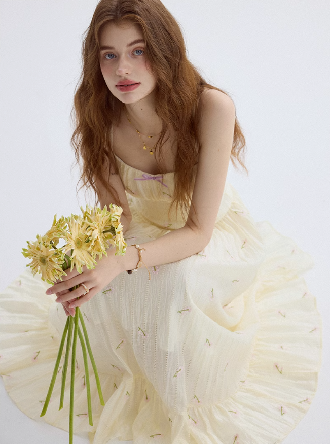 Floral dress high-end suspender dress design dress long skirt women summer R3452