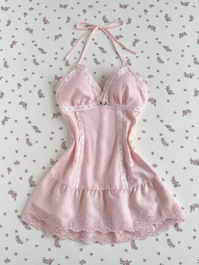 Sweet Pink Homecoming Dress ,A-Line Halter Corset Short Prom Dress Cami Dress RS948